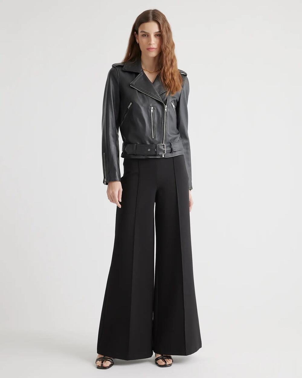 NWT Quince Ultra-Stretch Ponte Super Wide Leg Pants Black Size Small Minimalist